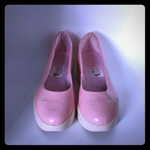 Puma pink leather platform rubber sole slip on - Picture 2 of 8